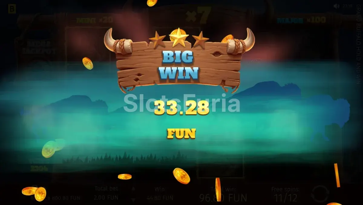Gran premio conseguido en la slot Grand Buffalo Hold & Win