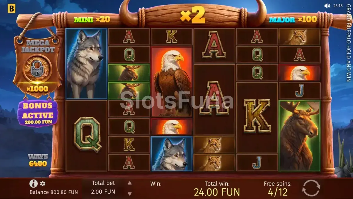 Fase de giros gratuitos activada en Grand Buffalo Hold & Win