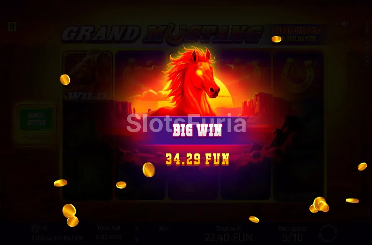 Gran premio cayendo en Grand Mustang con la pantalla iluminada
