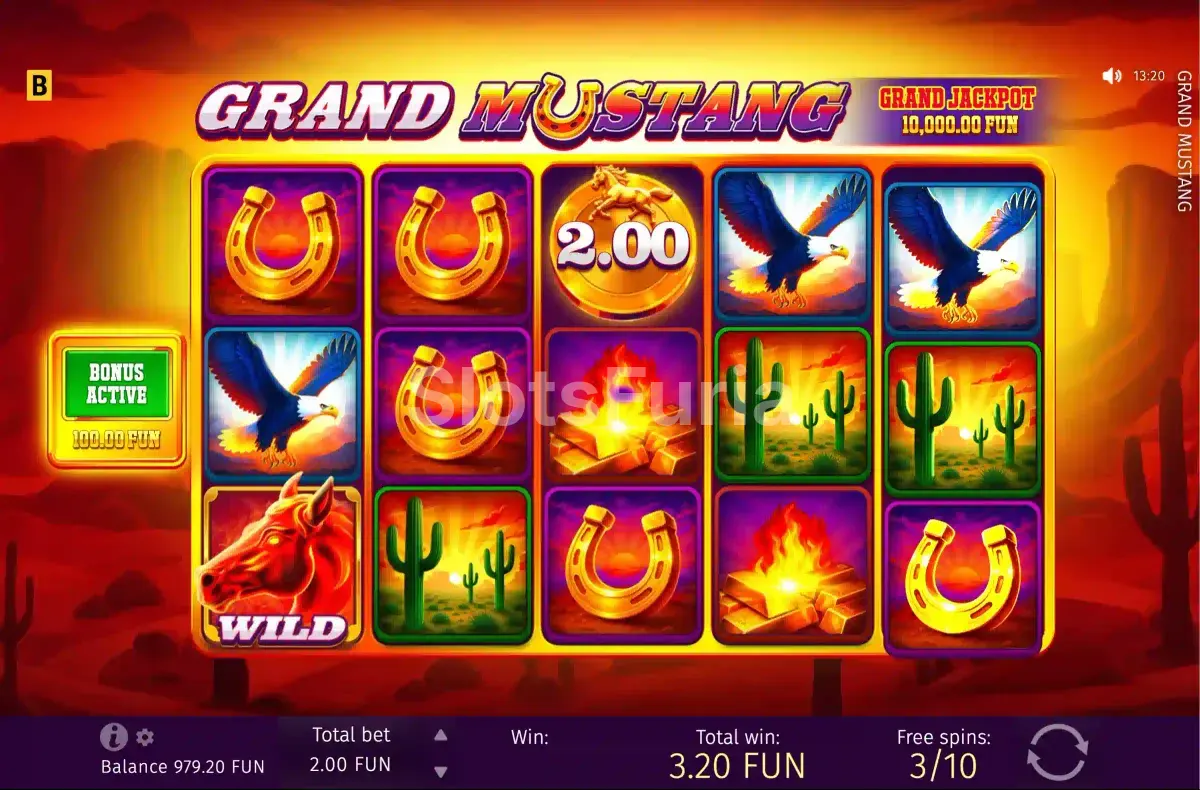 Ronda de giros gratuitos activada en Grand Mustang con multiplicadores