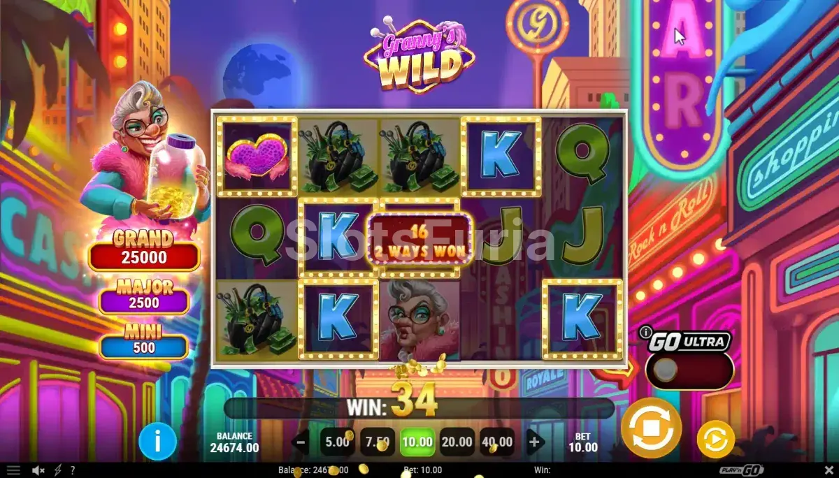 Resultado de giro en Granny's Wild con combinación ganadora activada