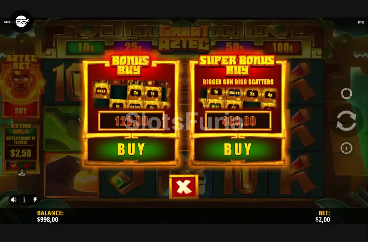 Opción de compra de bonus en Great Aztec de iSoftBet