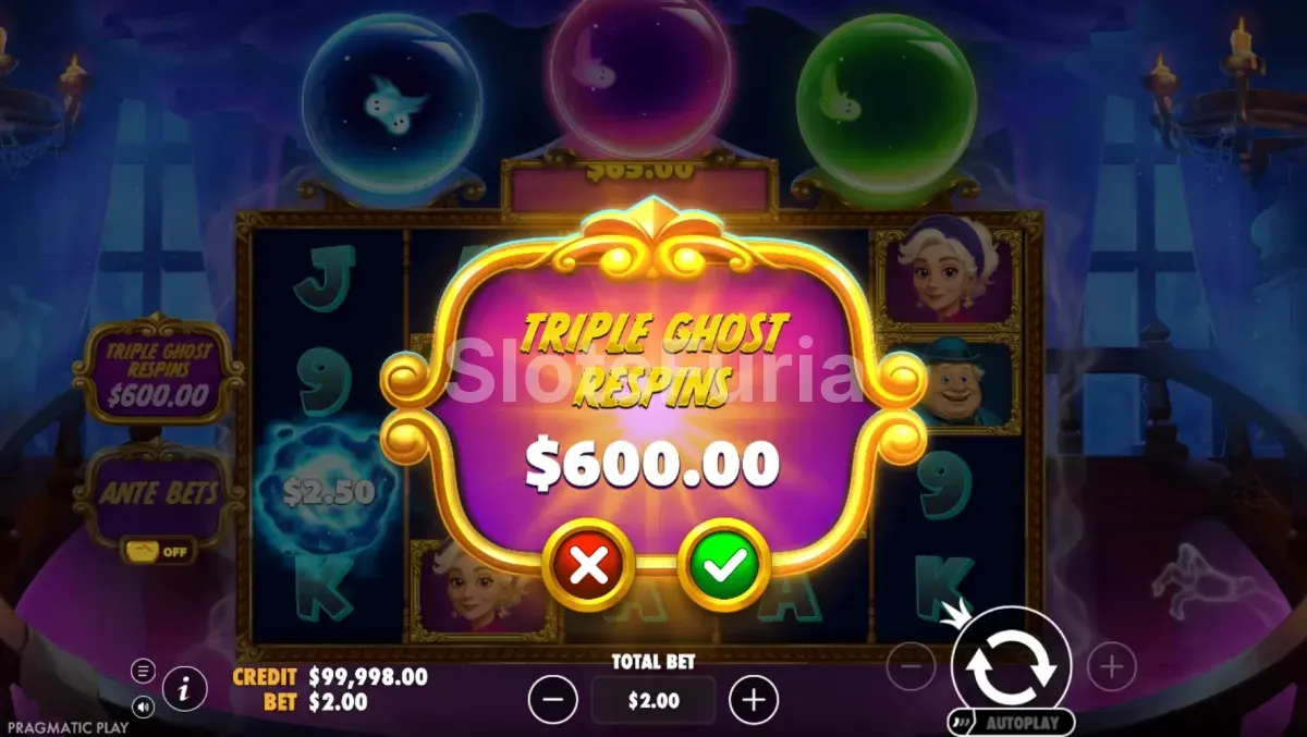 Pantalla de compra de bonus en Great Ghosts! con las opciones disponibles