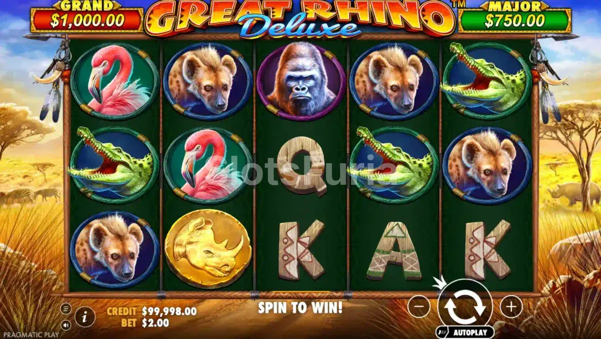 Pantalla principal de Great Rhino Deluxe con la sabana africana al fondo