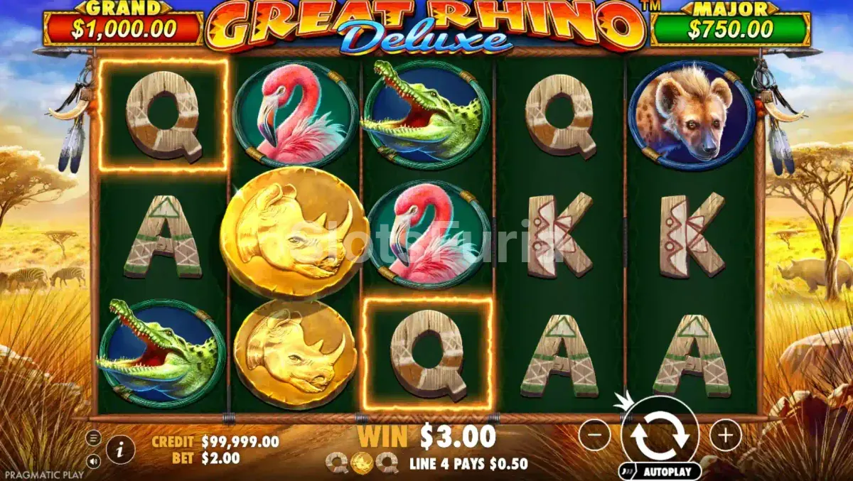Ronda de giros gratis de Great Rhino Deluxe con rinocerontes acumulados