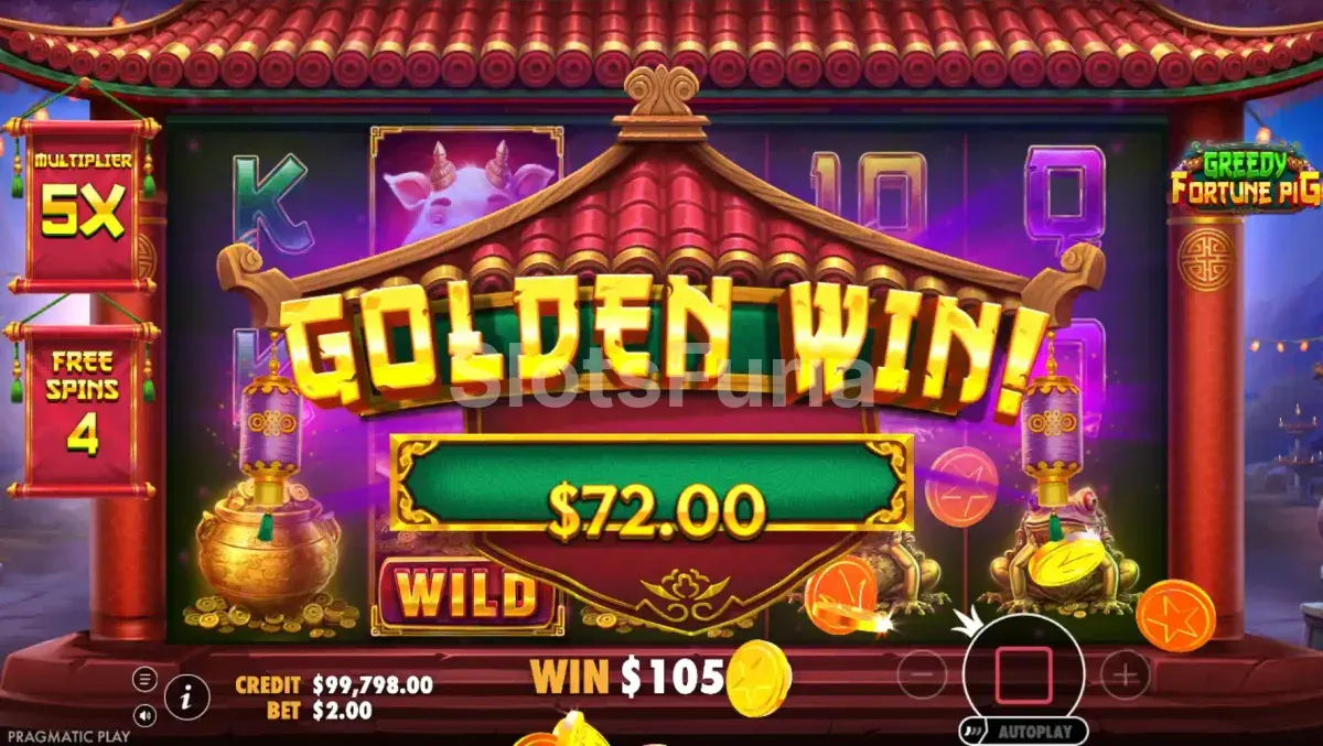 Gran victoria en Greedy Fortune Pig con multiplicador máximo activado