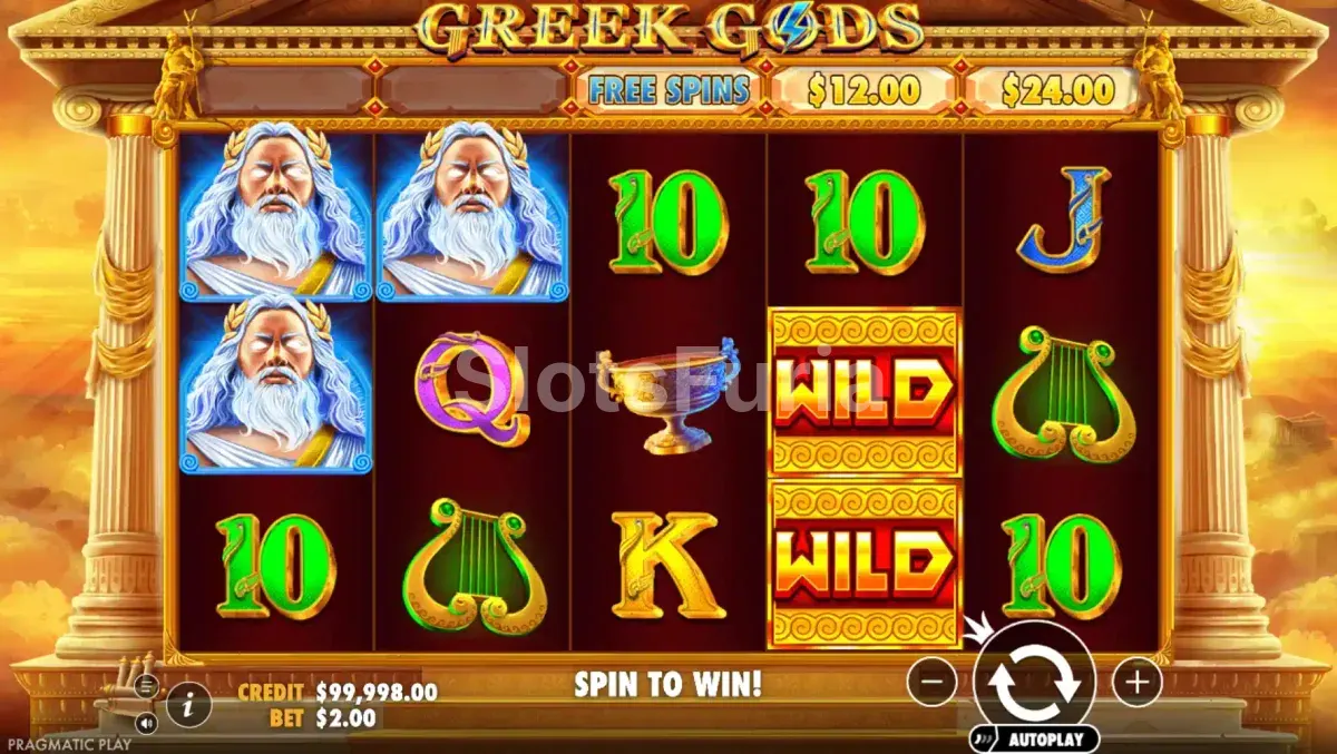 Juego base de Greek Gods con la cuadrícula iluminada de Pragmatic Play
