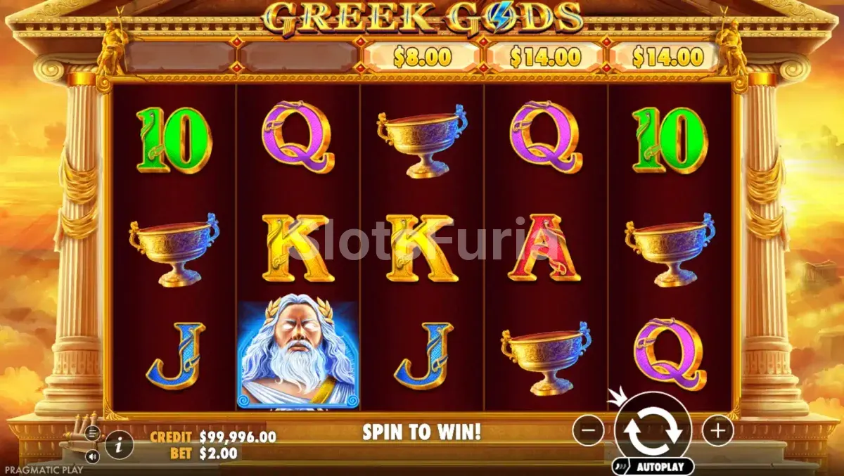 Segunda vista del juego base de Greek Gods con los premios aleatorios activados