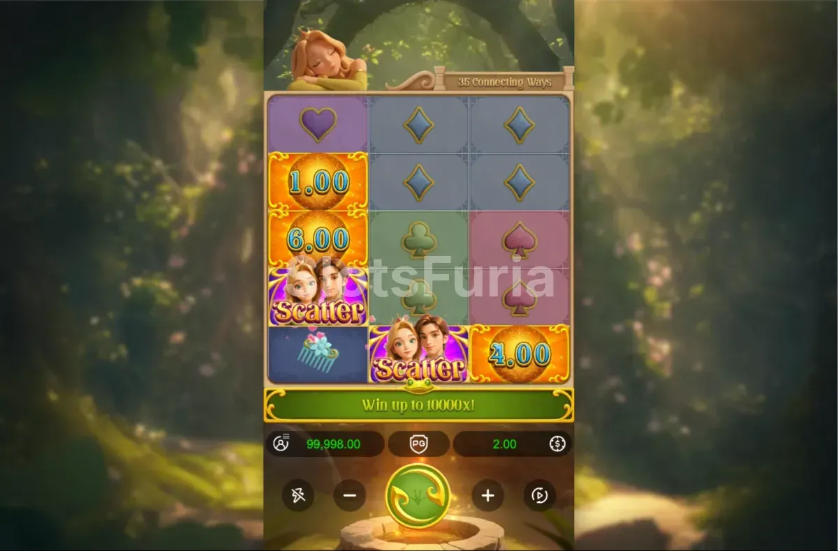 Juego base de Grimms Bounty Princess & the Frog con la princesa y el príncipe rana en el bosque encantado