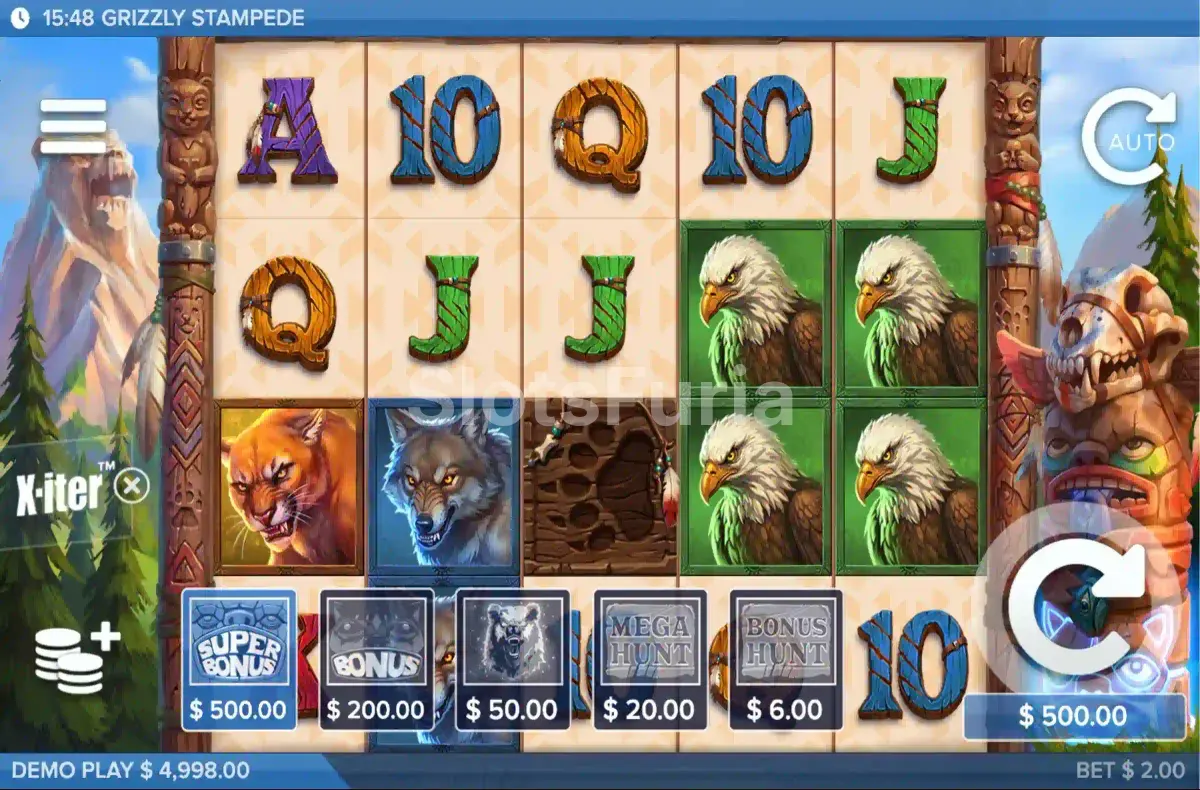 Menú de compra X-iter de Grizzly Stampede, tragamonedas de ELK Studios