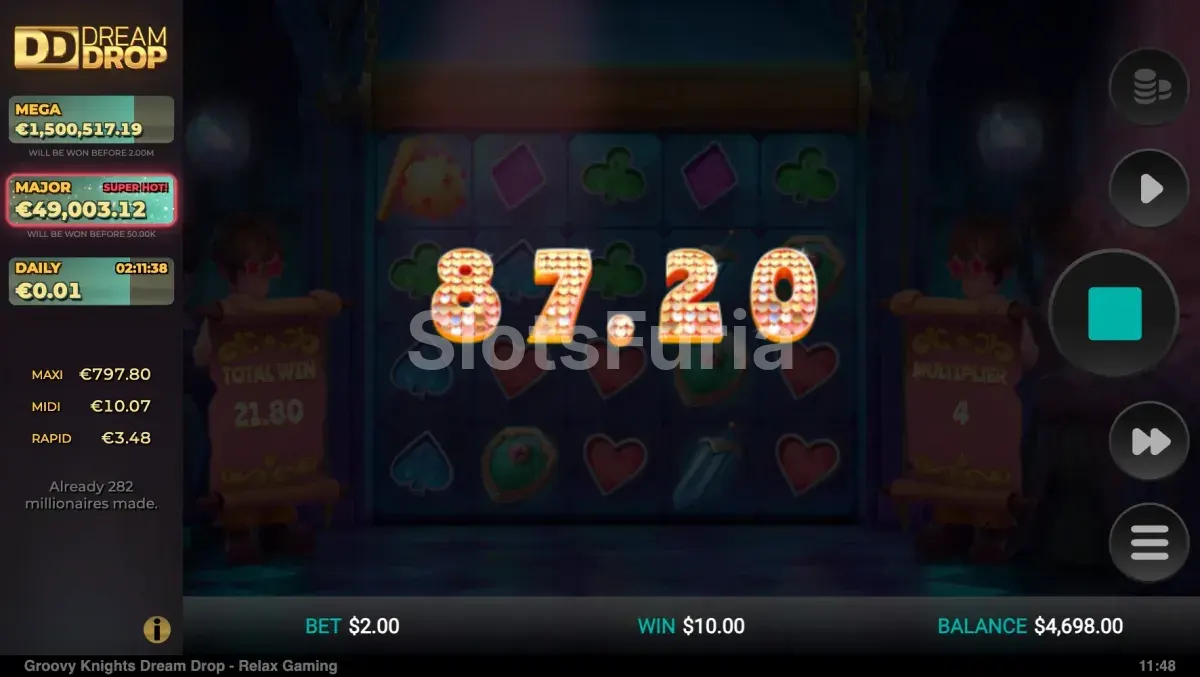 Gran victoria épica en Groovy Knights Dream Drop de Relax Gaming