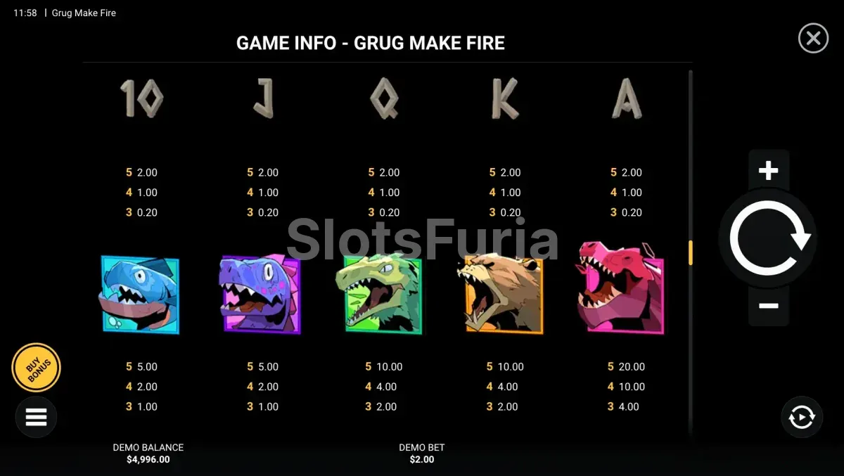 Tabla de pagos completa de la slot Grug Make Fire