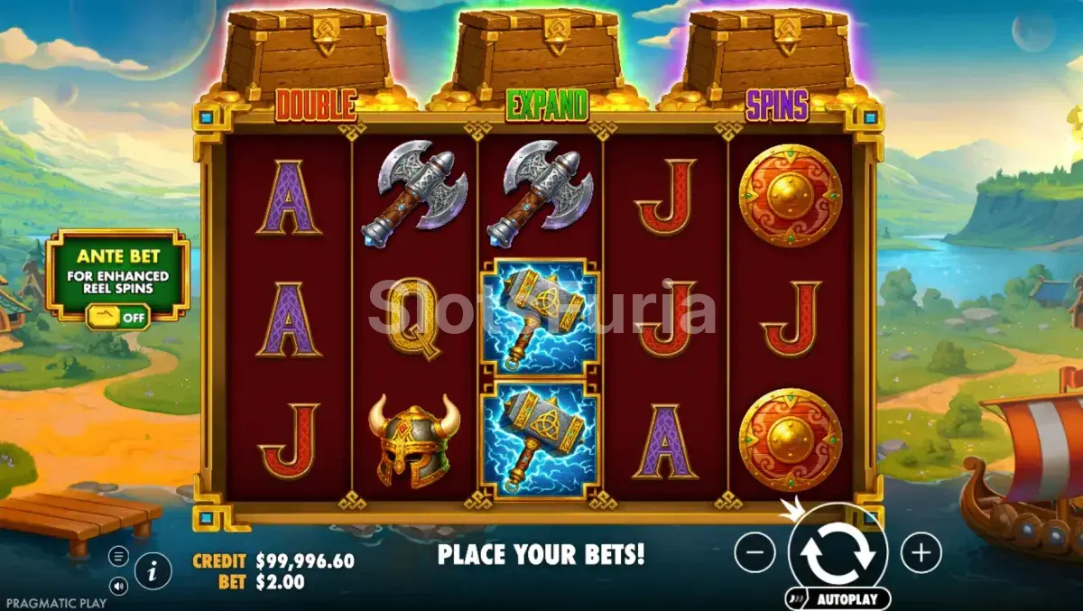 Segunda vista del juego base de Hammerstorm mostrando símbolos de rayo en los rodillos