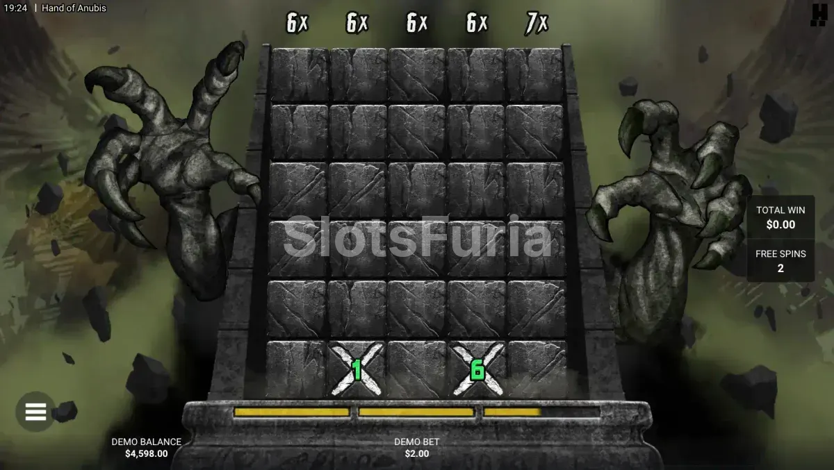 Ronda de giros gratis del Underworld en Hand of Anubis con multiplicadores activos