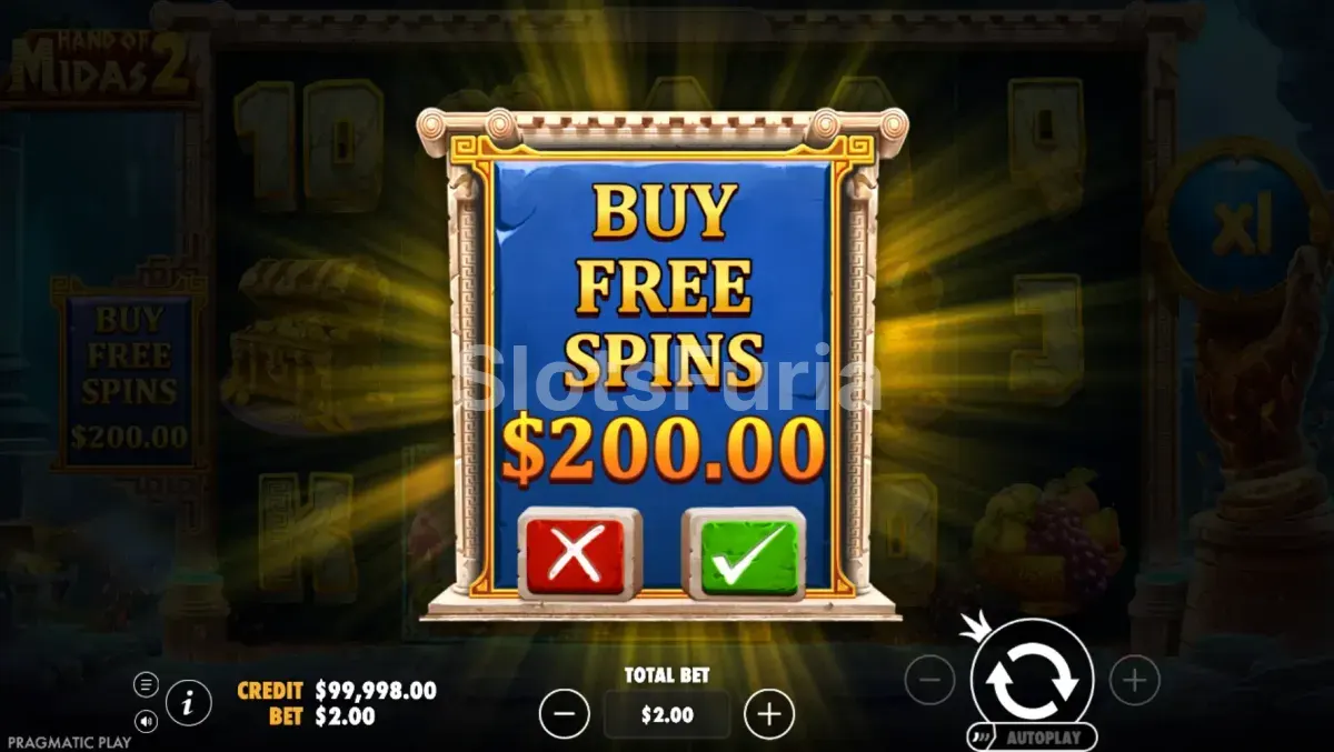 Función de compra de bonos en Hand of Midas 2 de Pragmatic Play