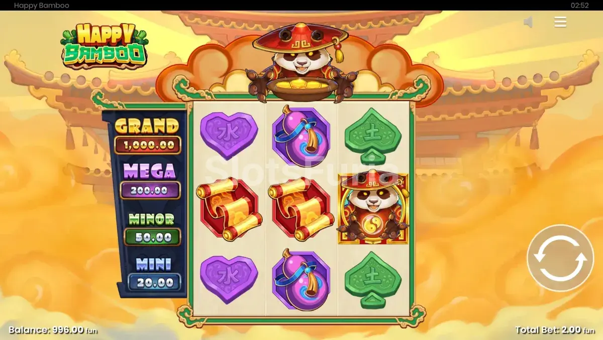 Bonus Hold and Respin activo en Happy Bamboo con multiplicador girando