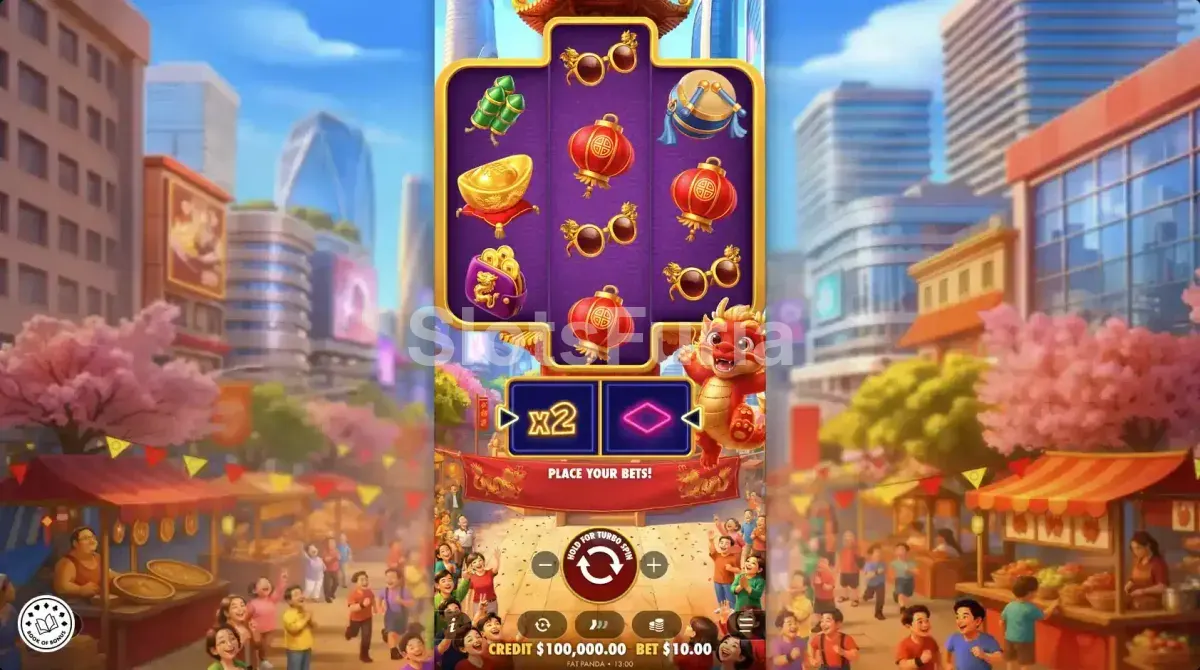 Pantalla principal del juego base de Happy Dragon con rodillos y símbolos en acción