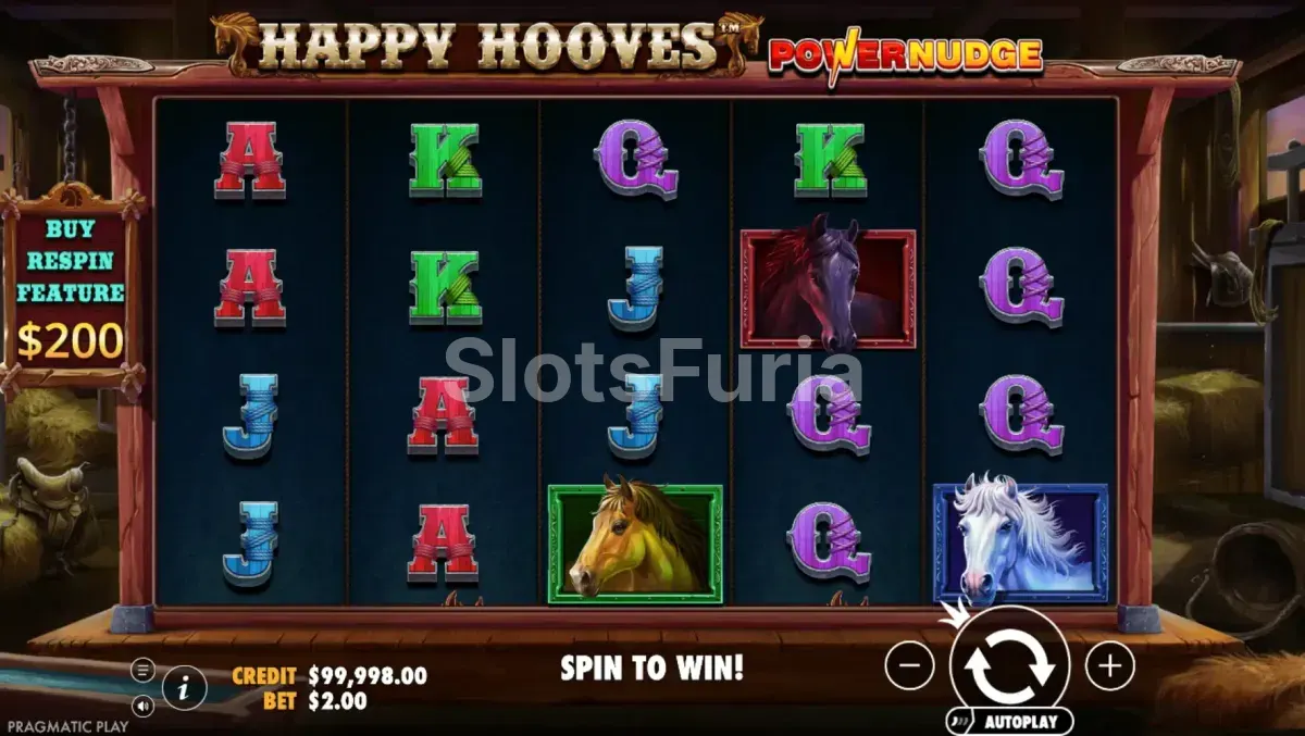 Pantalla principal del juego Happy Hooves con su cuadrícula de 5x4