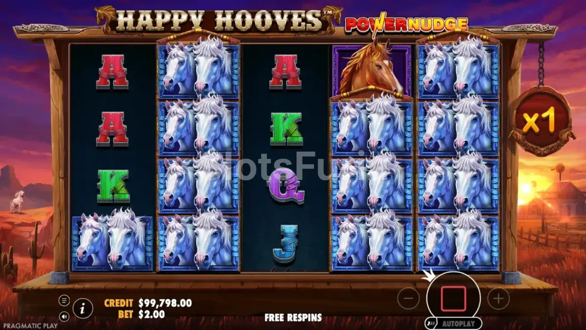 Ronda de giros gratis de Happy Hooves con multiplicador activo
