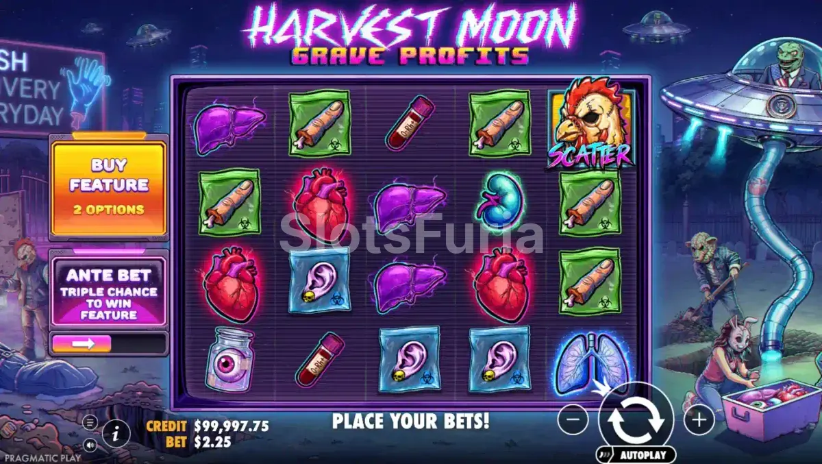 Pantalla principal de Harvest Moon Grave Profits con los ladrones de tumbas en acción