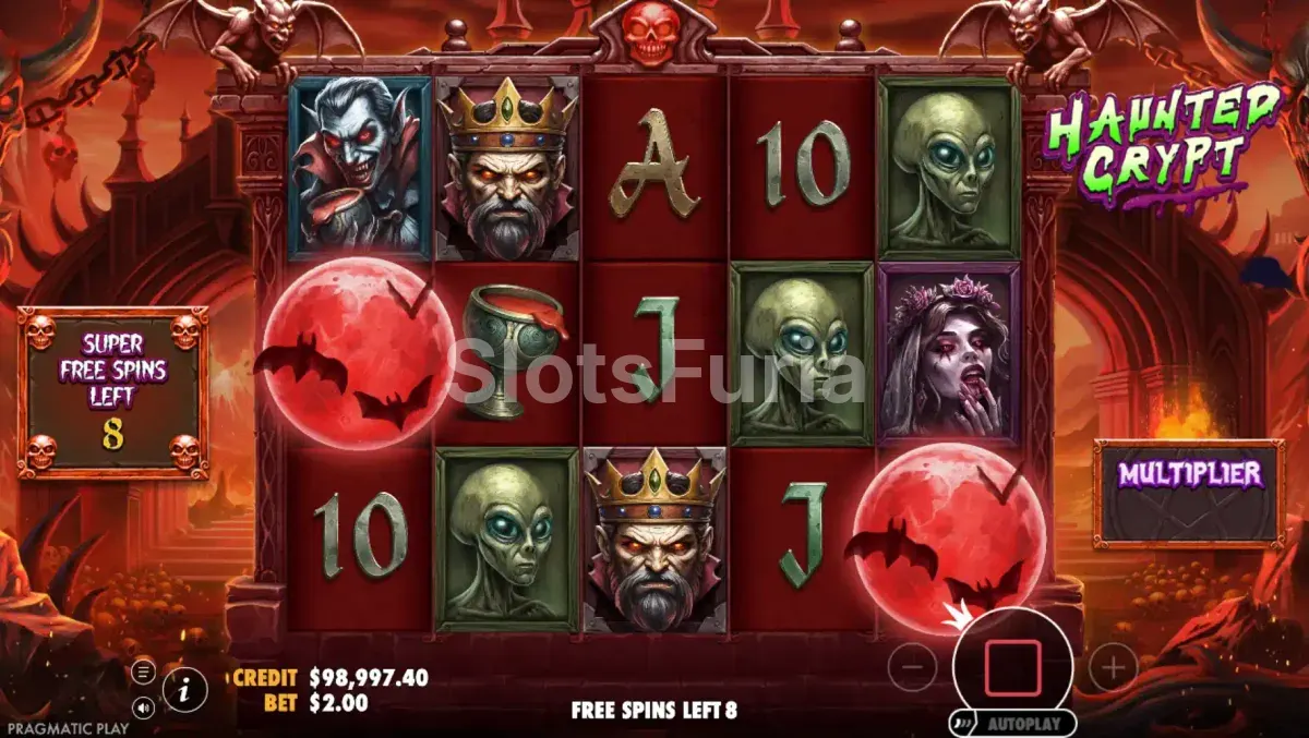 Ronda de giros gratis de Haunted Crypt con marcos multiplicadores en pantalla