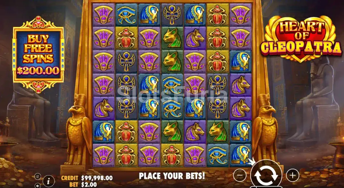 Pantalla principal del juego base en Heart of Cleopatra