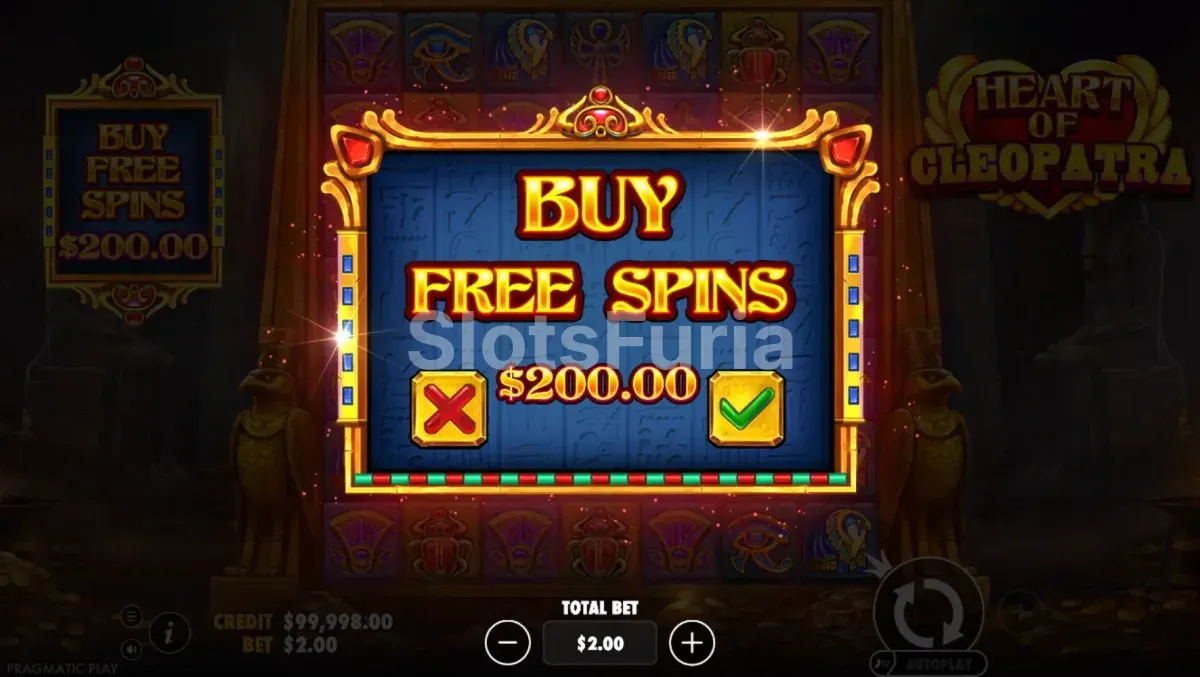 Función de compra de bonus en Heart of Cleopatra