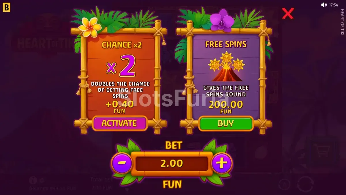 Función de compra de bonos en Heart of Tiki de BGaming
