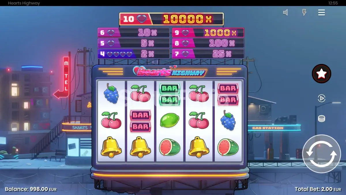 Pantalla principal del juego Hearts Highway con su estética futurista