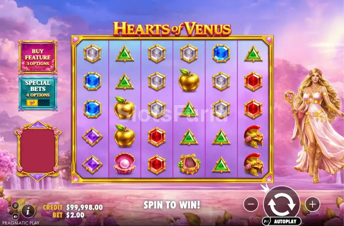 Pantalla principal del juego Hearts of Venus con la cuadrícula de 6x5