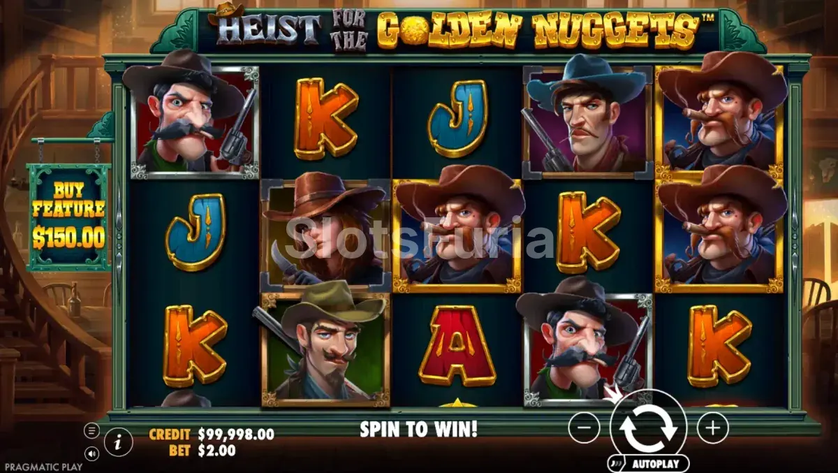 Pantalla principal del juego Heist for the Golden Nuggets con ambientación en saloon del oeste