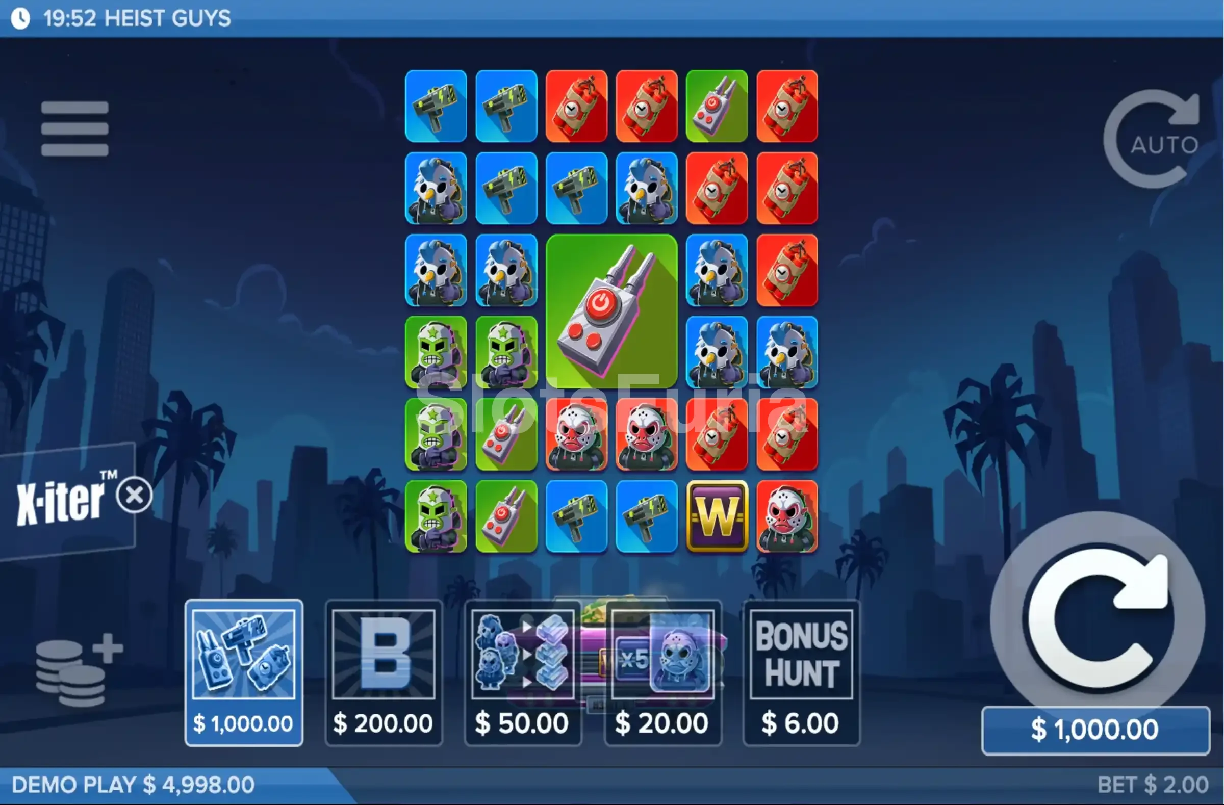 Pantalla de compra de bono en Heist Guys con opciones disponibles