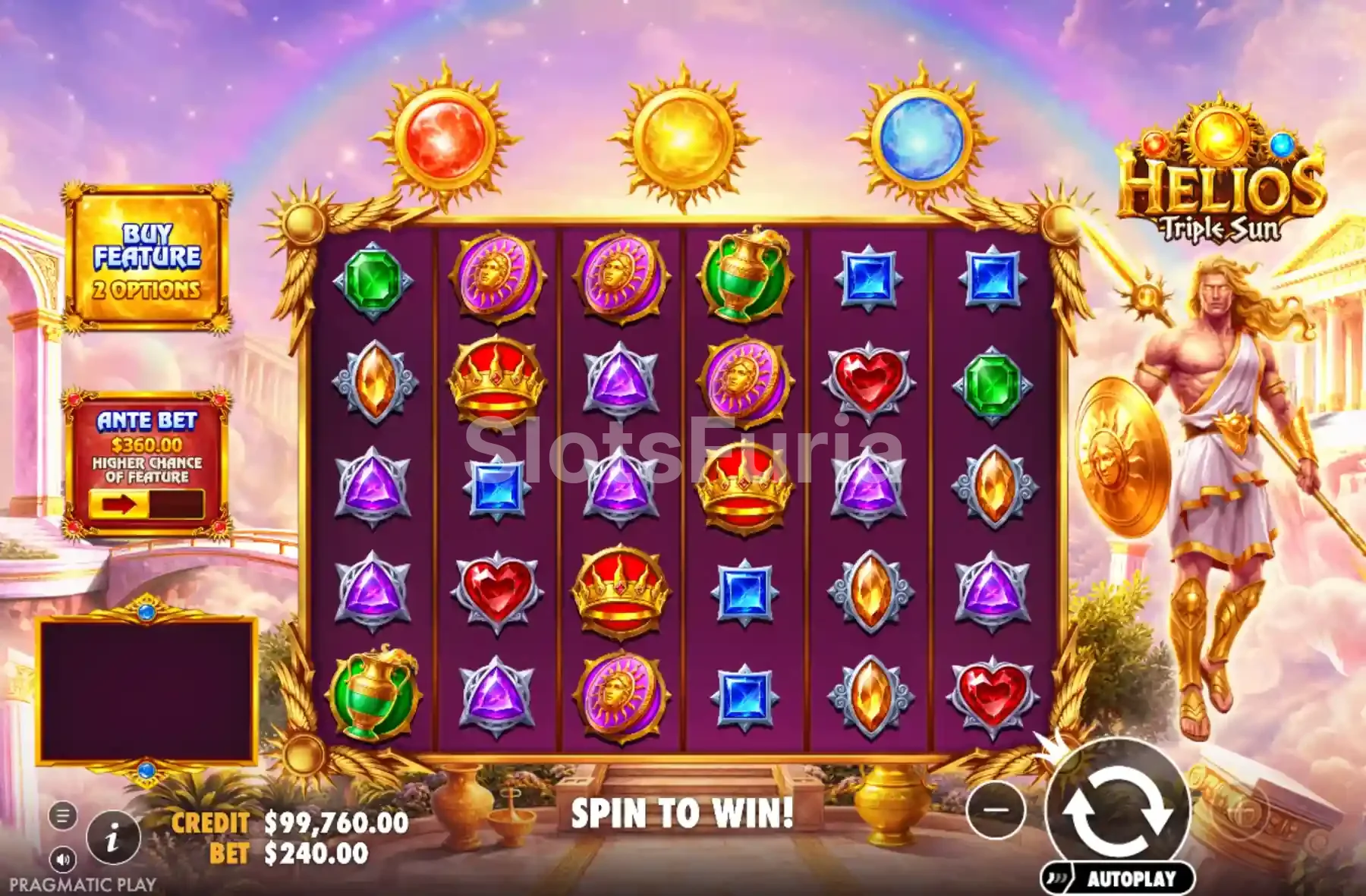 Pantalla del juego base de Helios Triple Sun