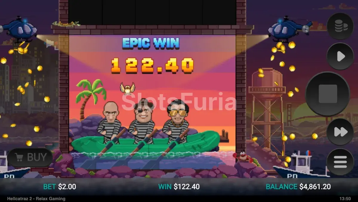 Gran victoria en Hellcatraz 2 Dream Drop con el multiplicador iluminado en pantalla