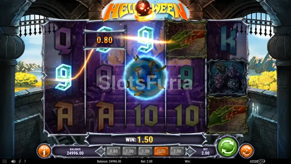 Giro del juego base de Helloween con wild calabaza