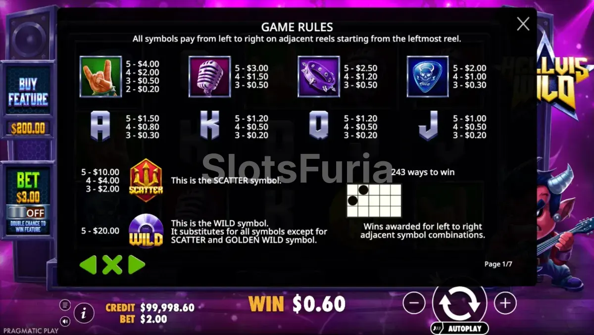 Tabla de pagos completa de Hellvis Wild con todos los símbolos