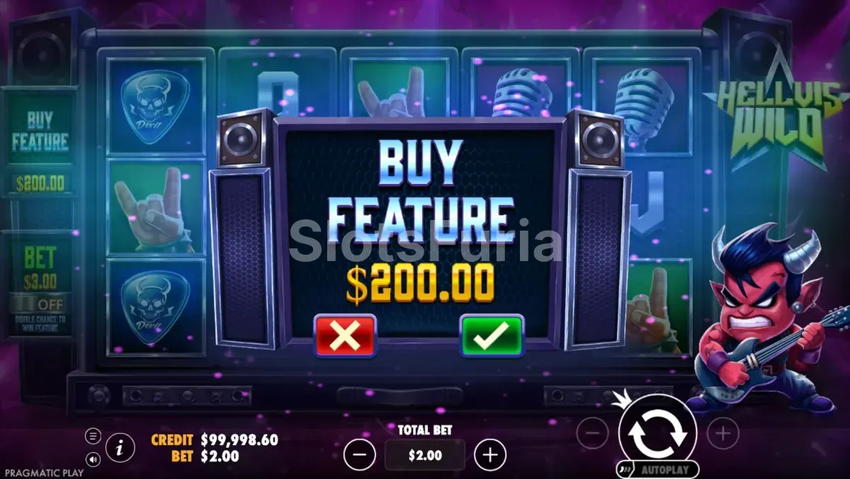 Pantalla de compra de bono en Hellvis Wild de Pragmatic Play