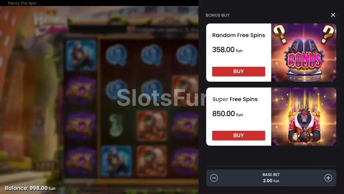 Opciones de compra de bonus en Henry The Ape