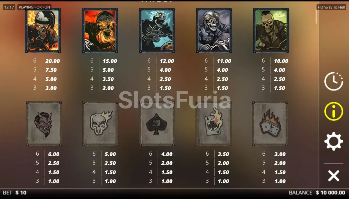 Tabla de pagos de Highway to Hell con símbolos de motociclistas