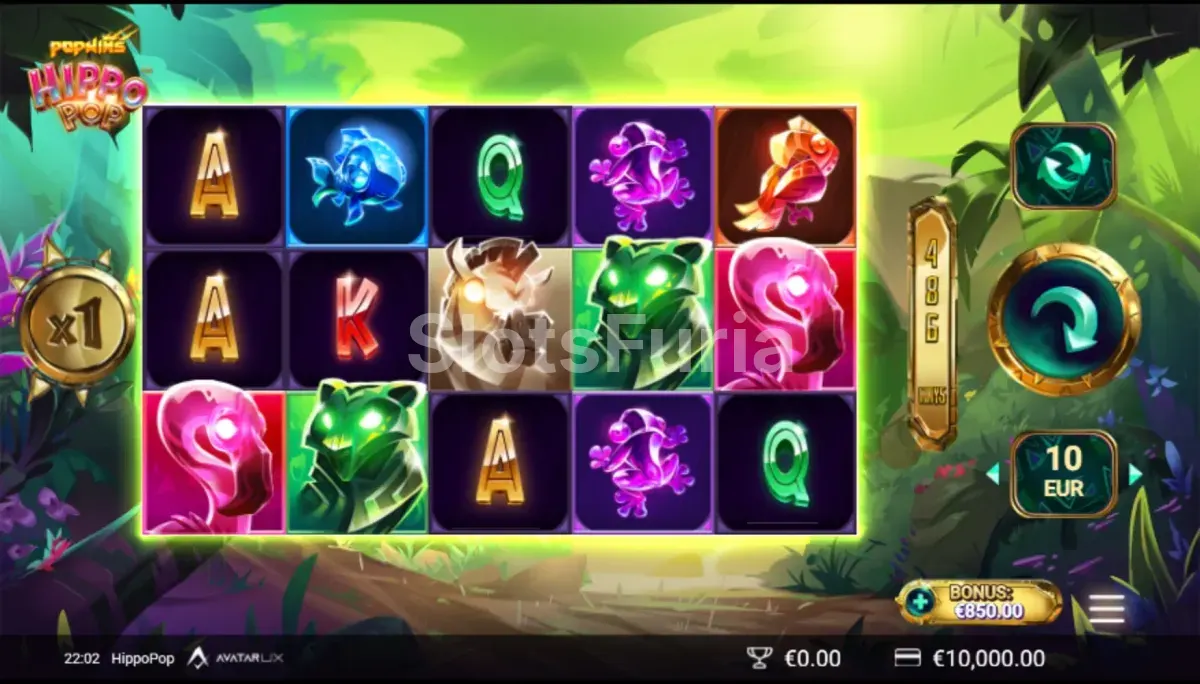 Juego base de HippoPop, tragamonedas de AvatarUX
