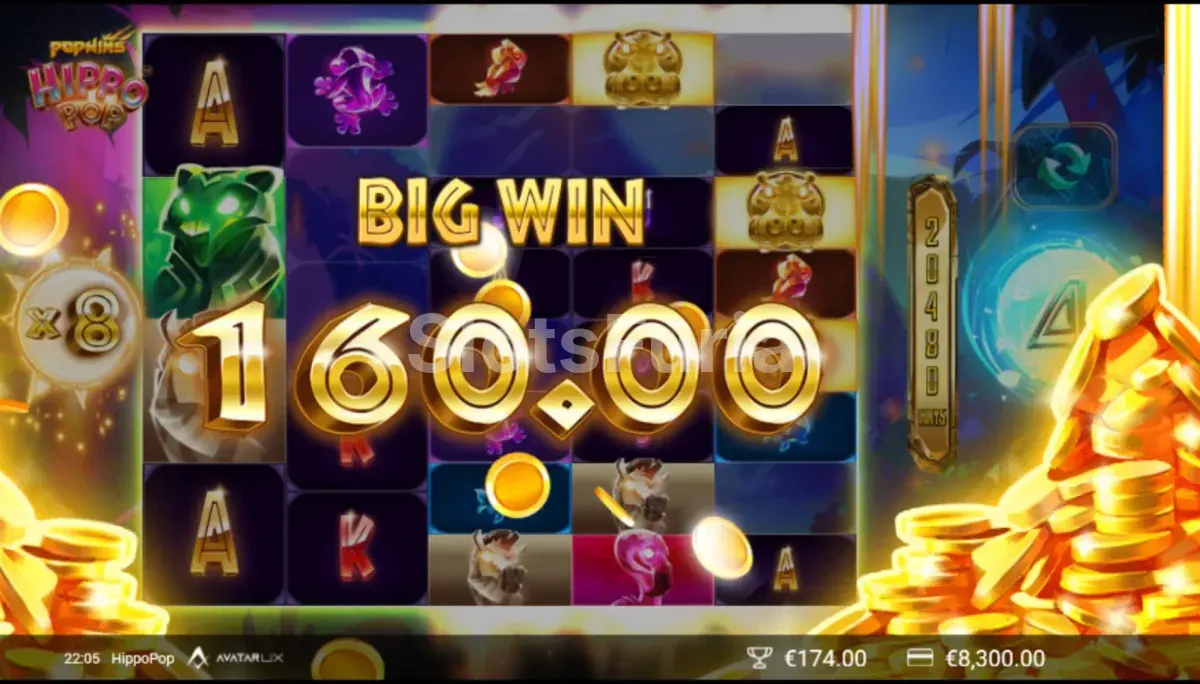 Gran victoria en HippoPop con multiplicador explosivo en pantalla