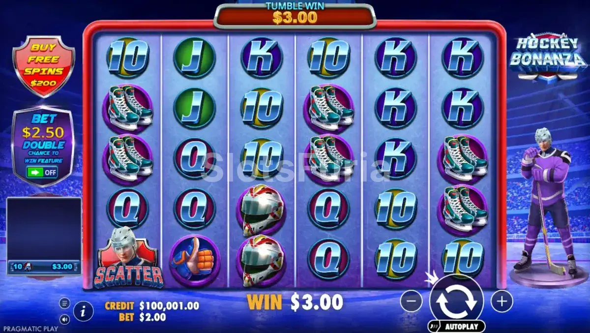 Juego base de Hockey Bonanza con símbolos en el hielo