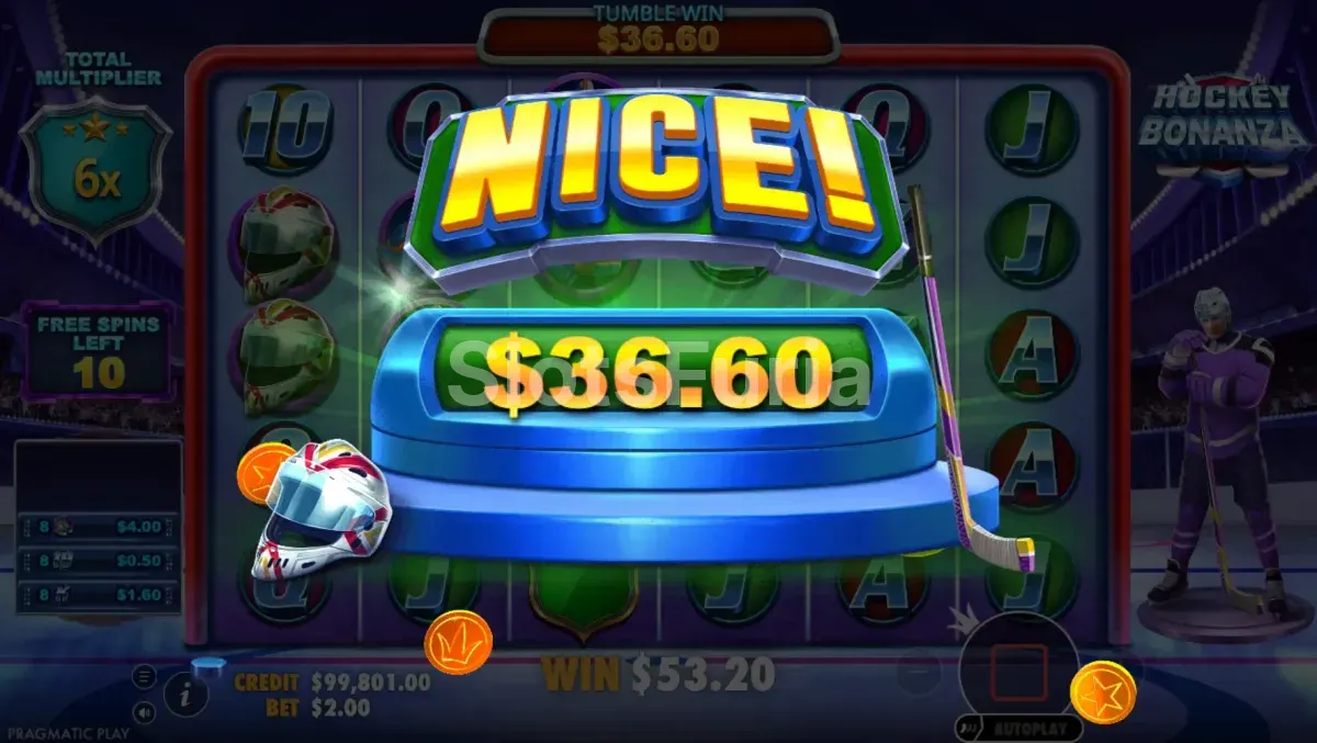 Gran victoria en Hockey Bonanza con multiplicador máximo activo