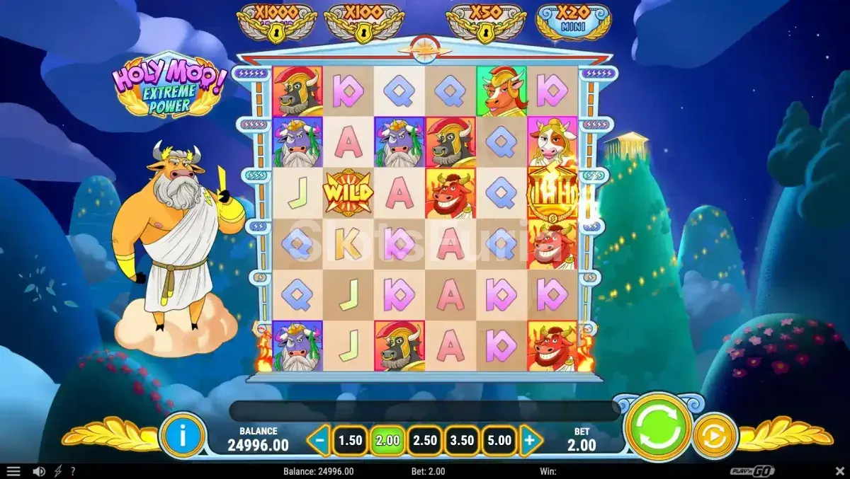 Segundo plano del juego base de Holy Moo! Extreme Power con marcos bovinos activados