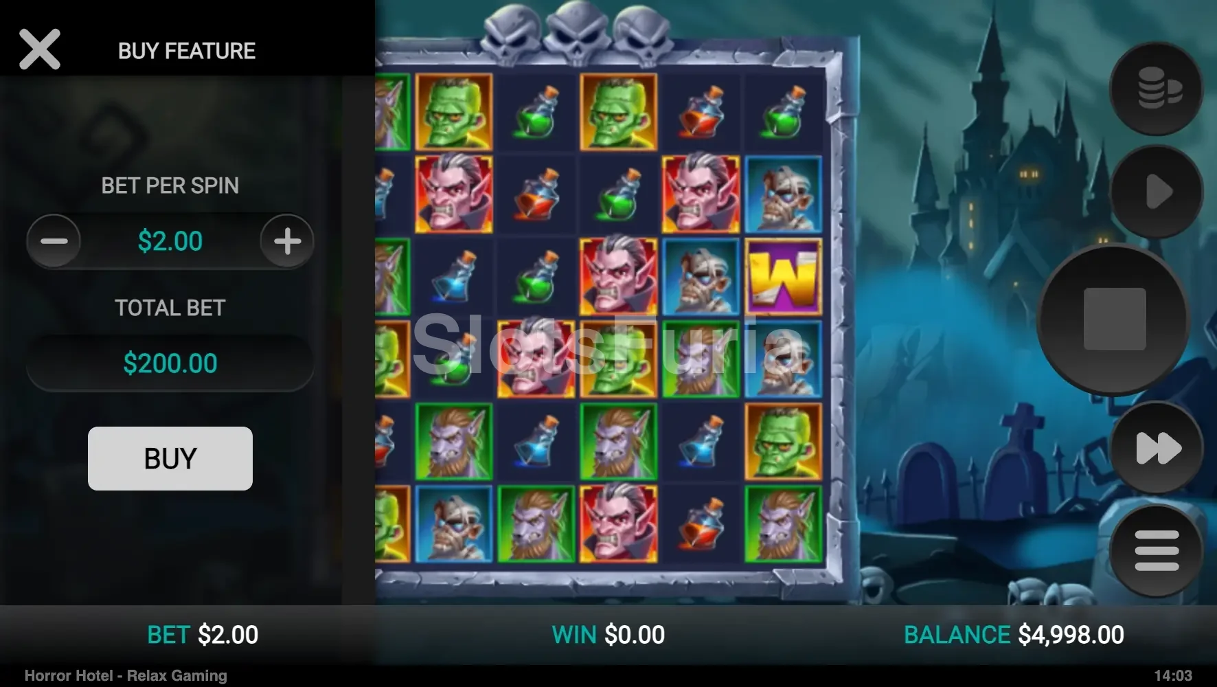 Pantalla de compra de bonus en Horror Hotel