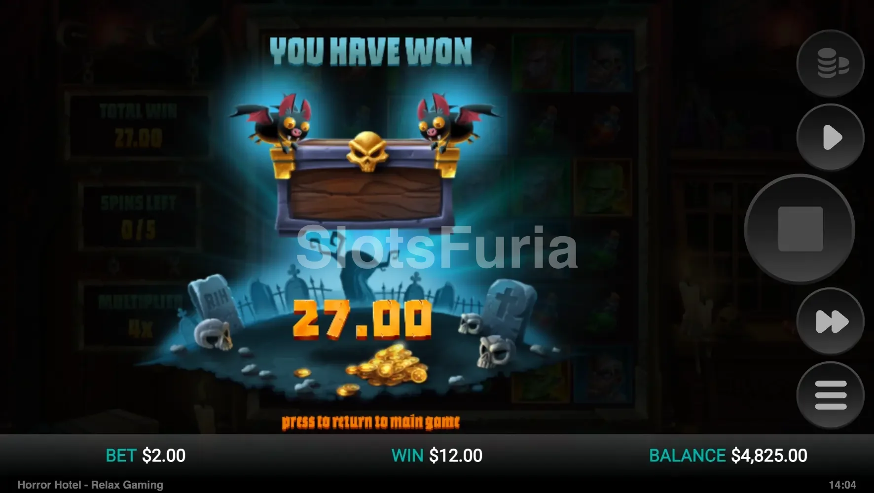Big Win épico conseguido en Horror Hotel