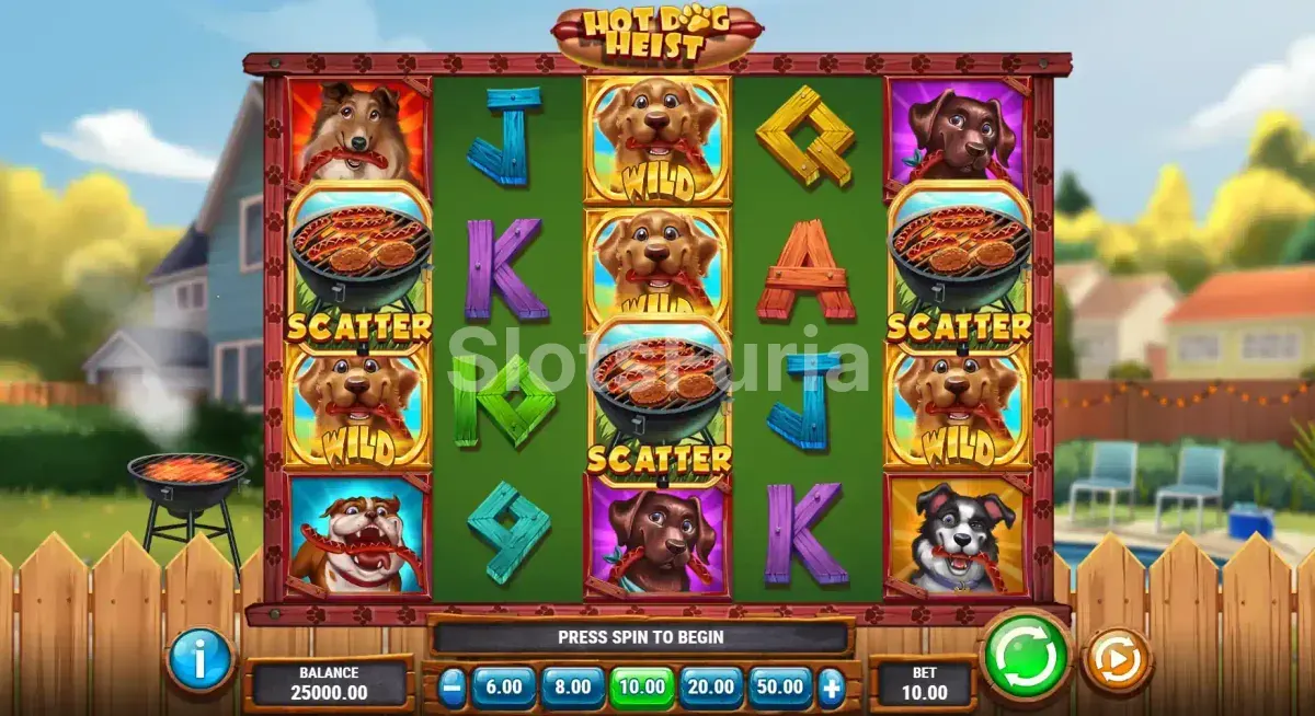 Pantalla principal de Hot Dog Heist con perros persiguiendo salchichas