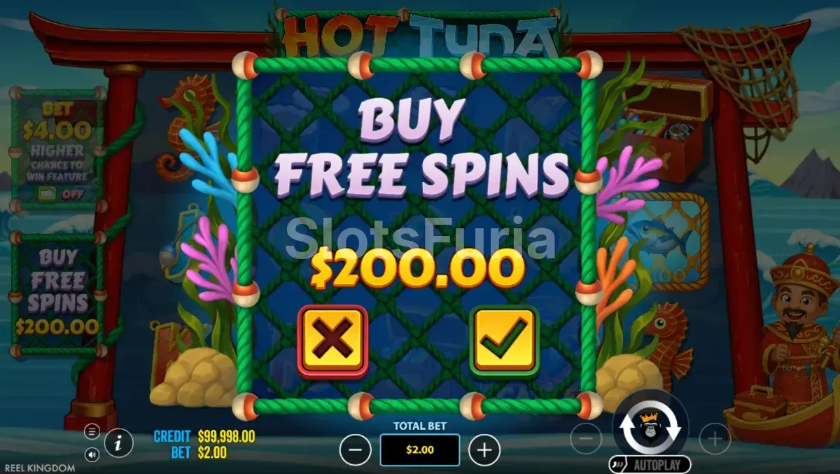 Pantalla de compra de bono en Hot Tuna