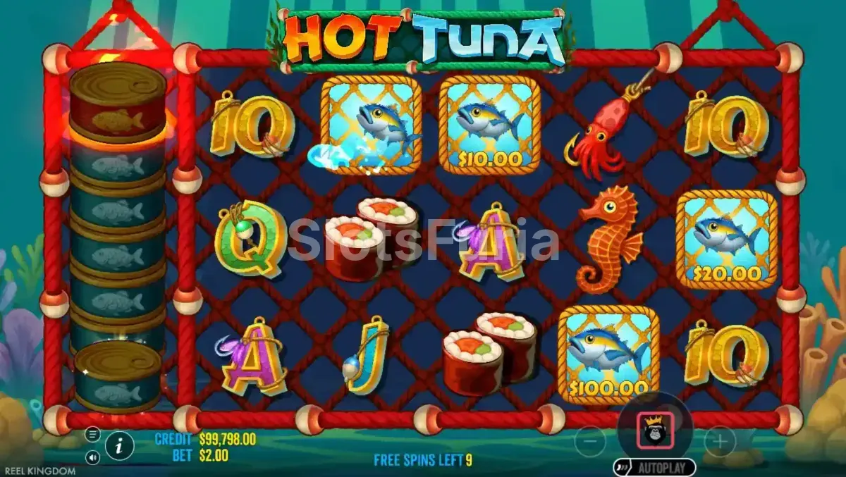 Giros gratis de Hot Tuna con peces y valores en pantalla
