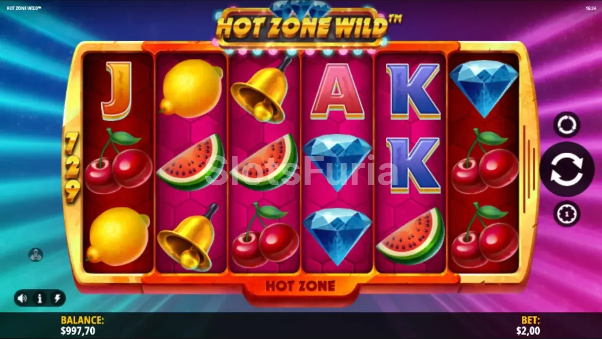 Pantalla principal de Hot Zone Wild con los 5 carretes en acción